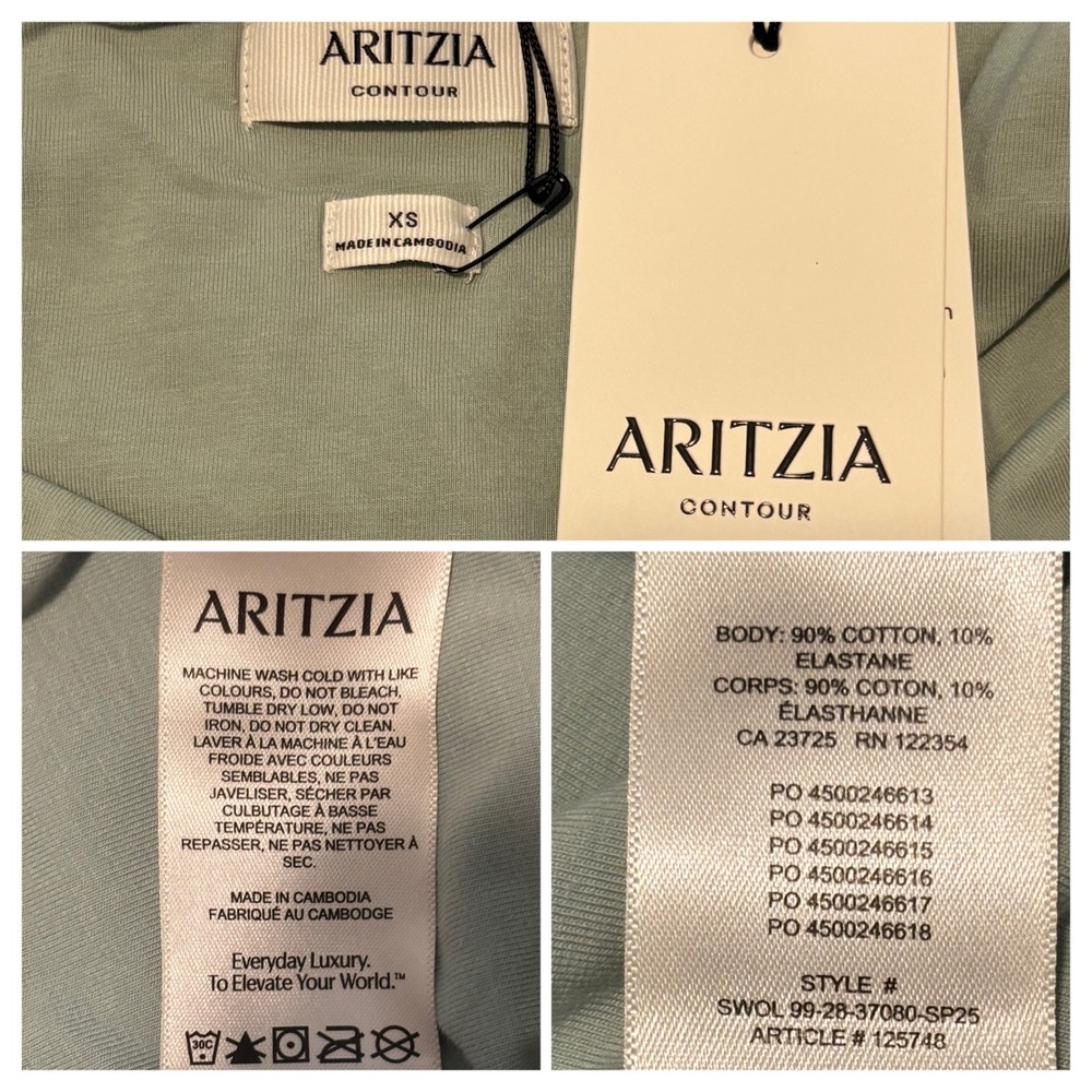 Aritzia Contour Bodysuit Women XS Sage Green Squareneck Short Sleeve New - Picture 3 of 5